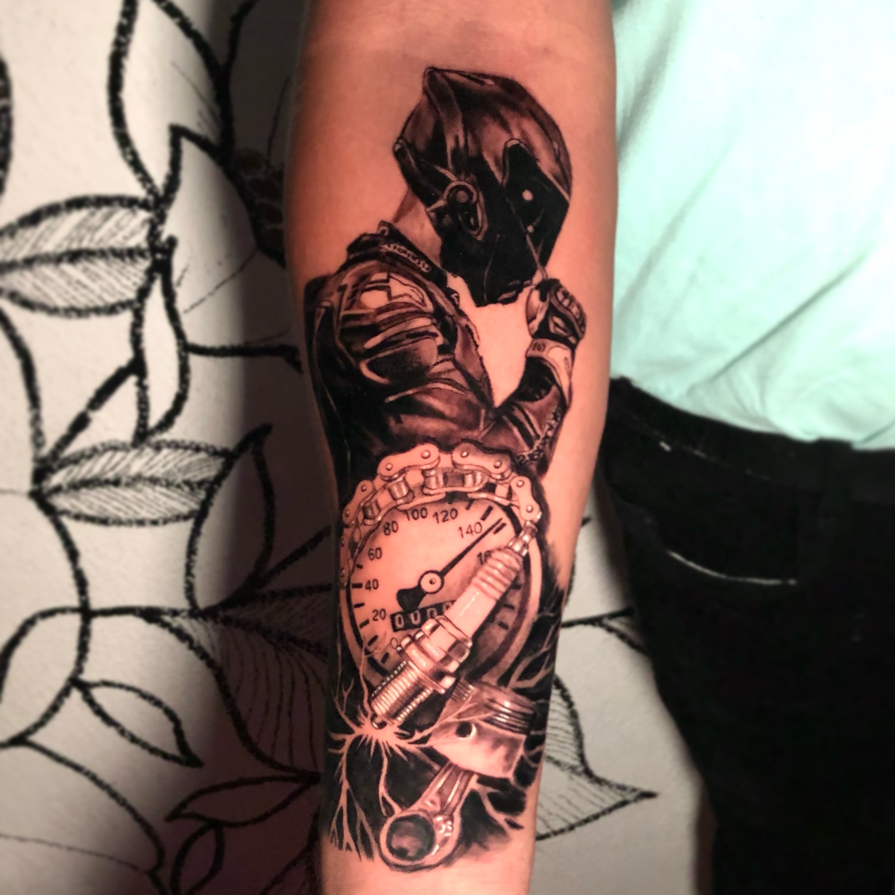 Motorcycle Rider Forearm Tattoo