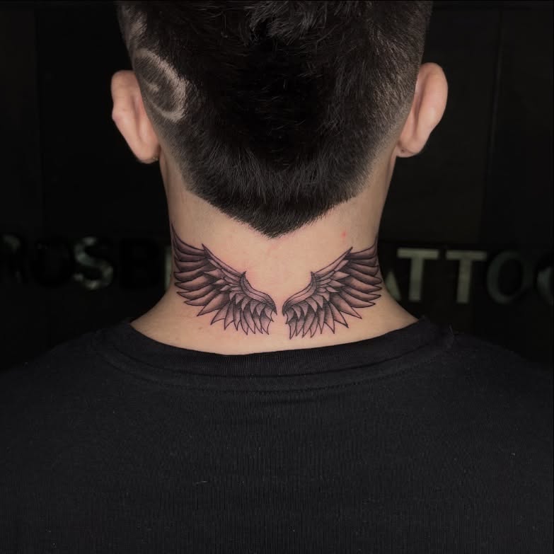 Neck Wing Tattoo
