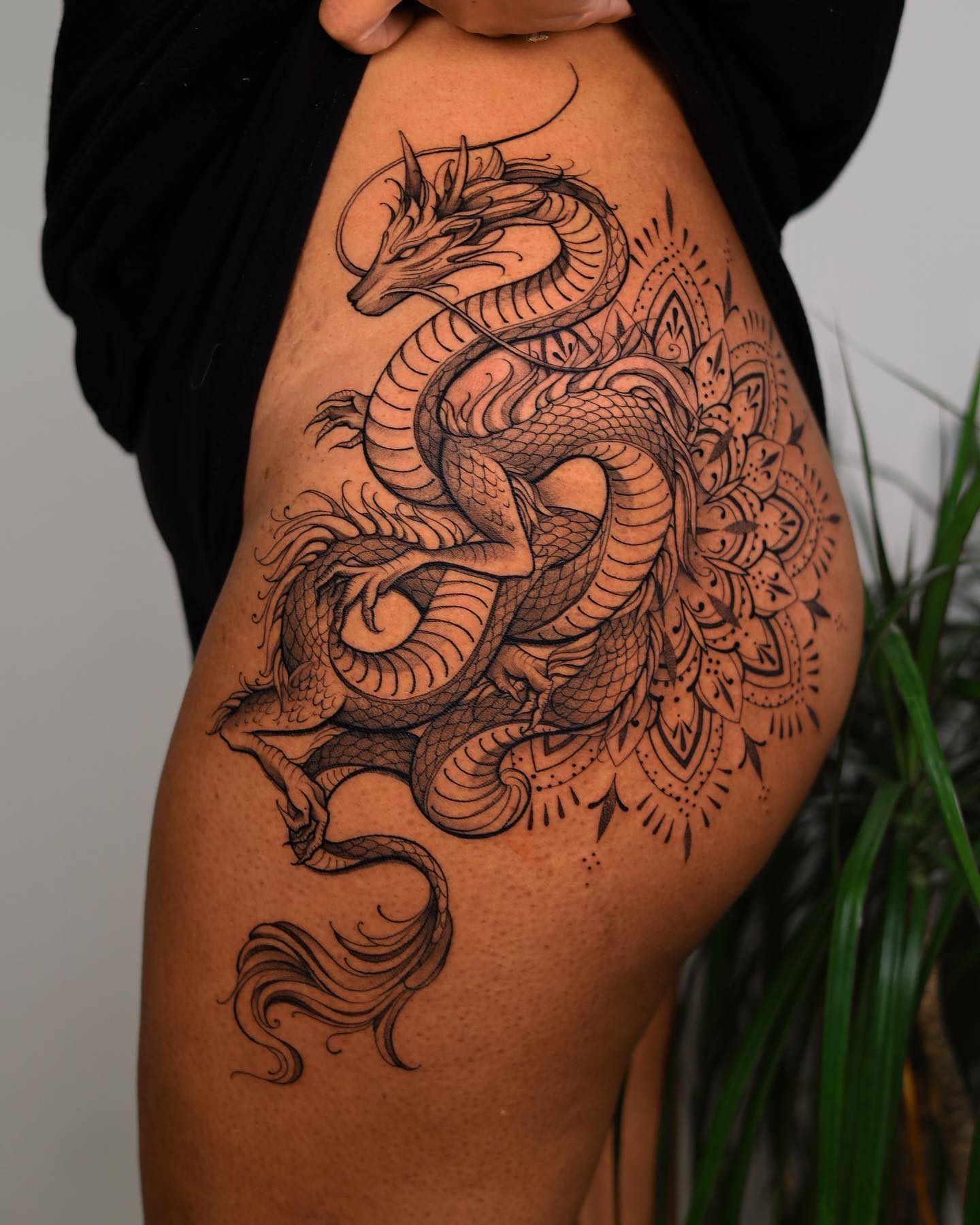 Ornate Dragon Hip Tattoo