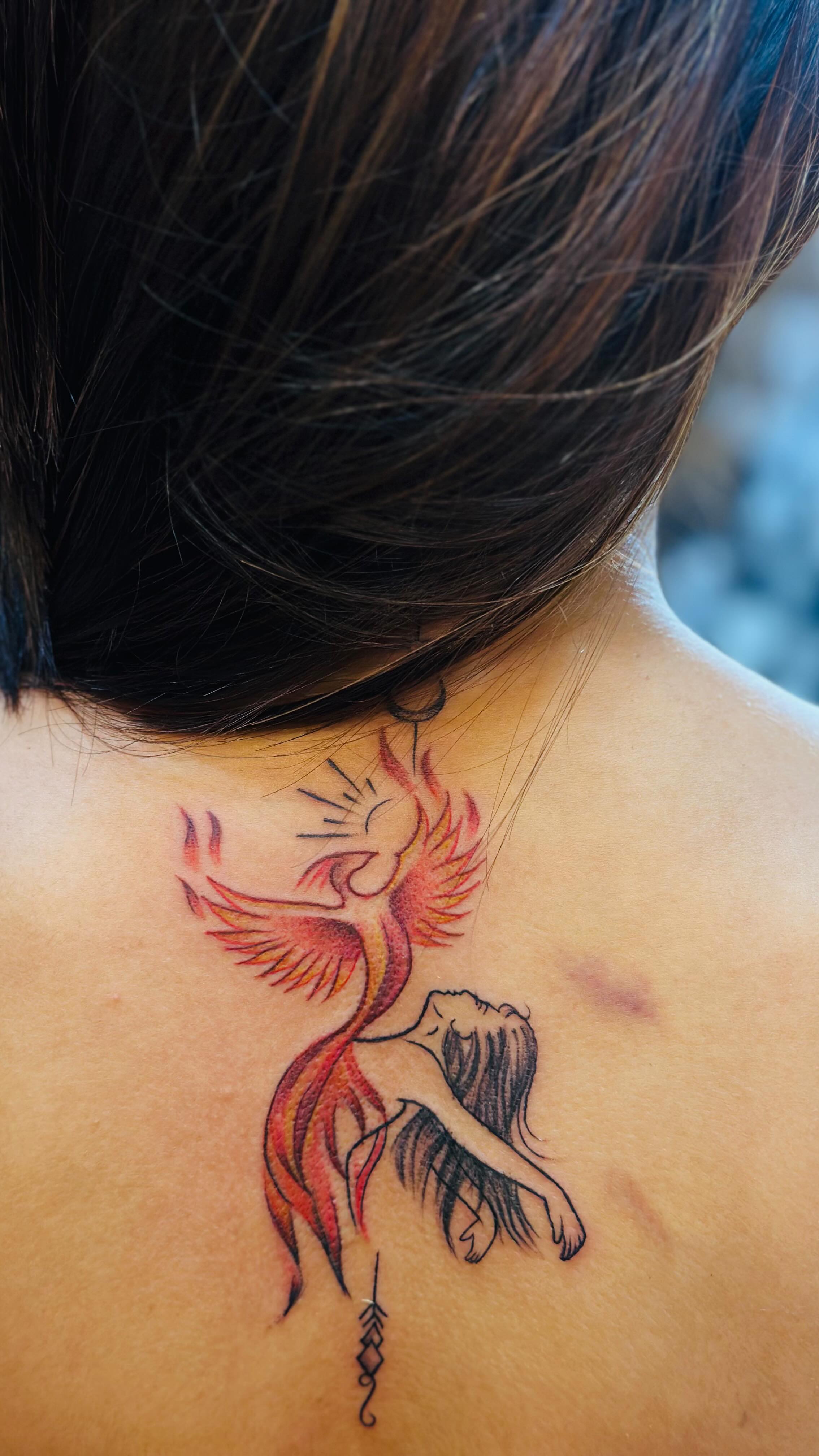 Phoenix and Woman Tattoo