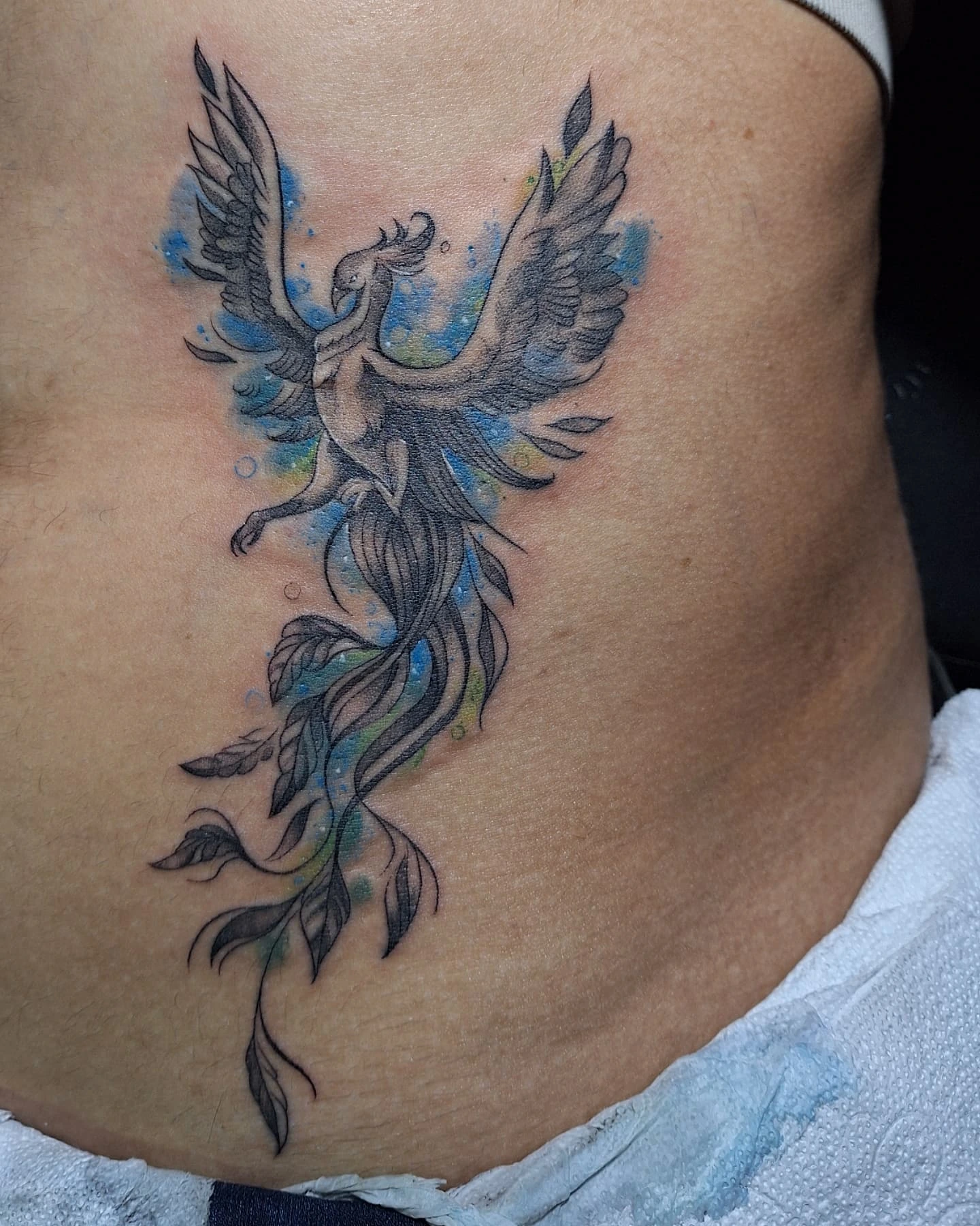 Ave Fénix Acuarela Azul