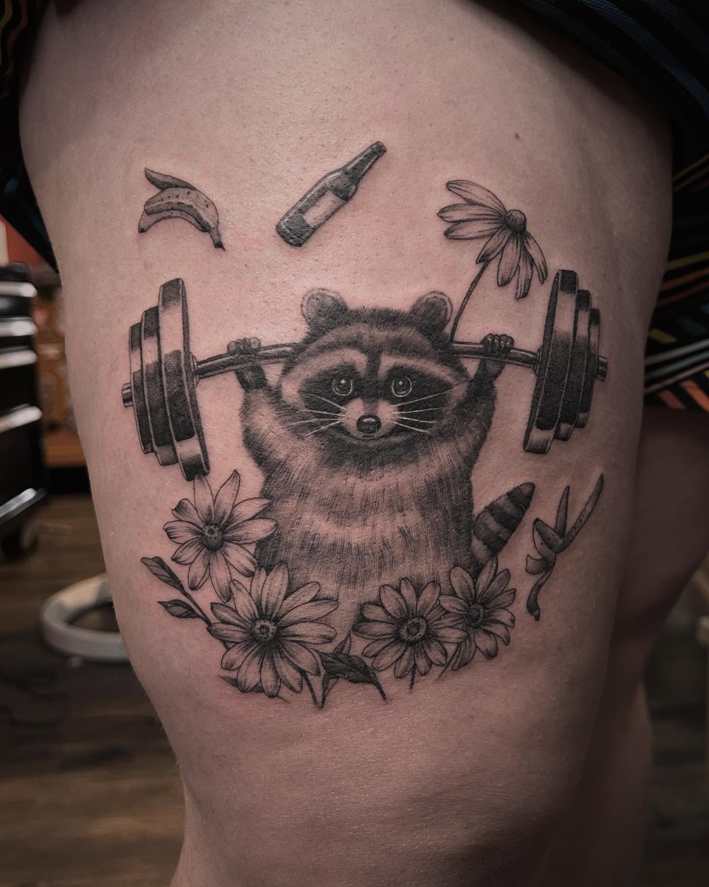 Raccoon Weightlifting Charm