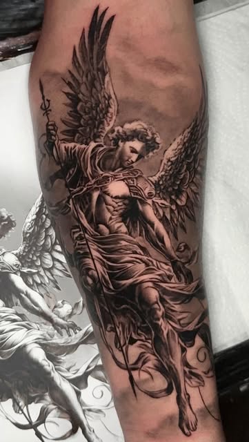 Realistic Angel Warrior Tattoo
