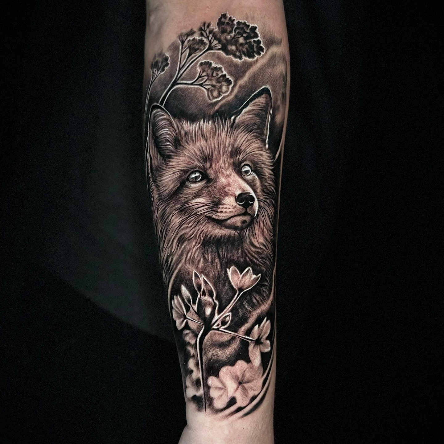 Realistic Fox and Flowers