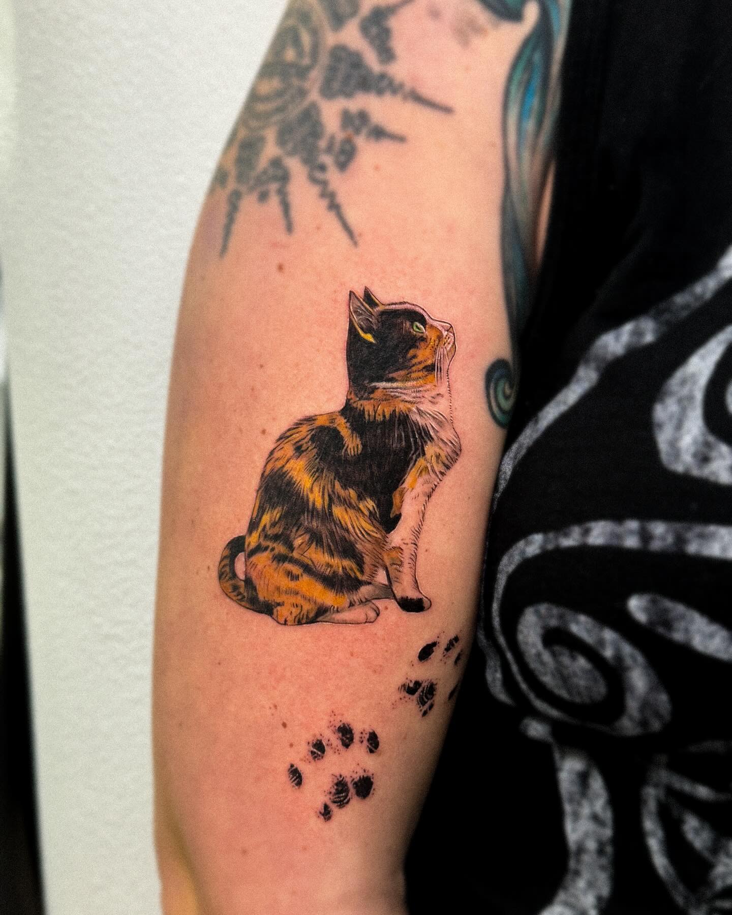 Realistic Cat with Paw Prints