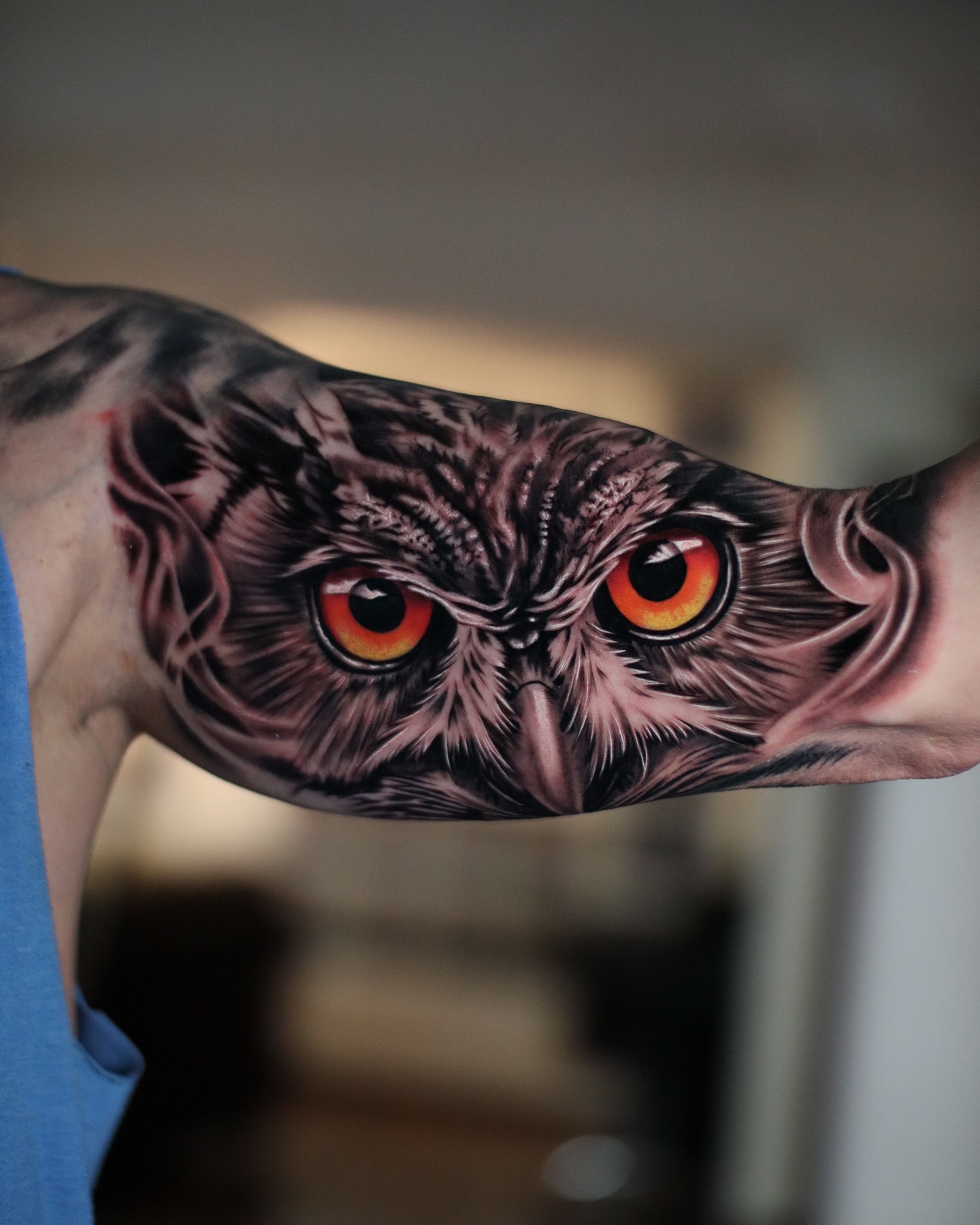 Realistic Owl Face Tattoo