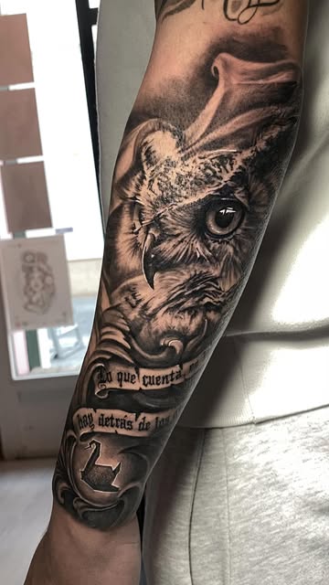 Realistic Owl Sleeve Tattoo
