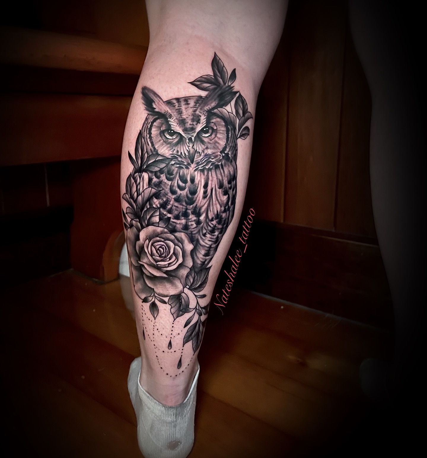 Realistic Owl and Rose