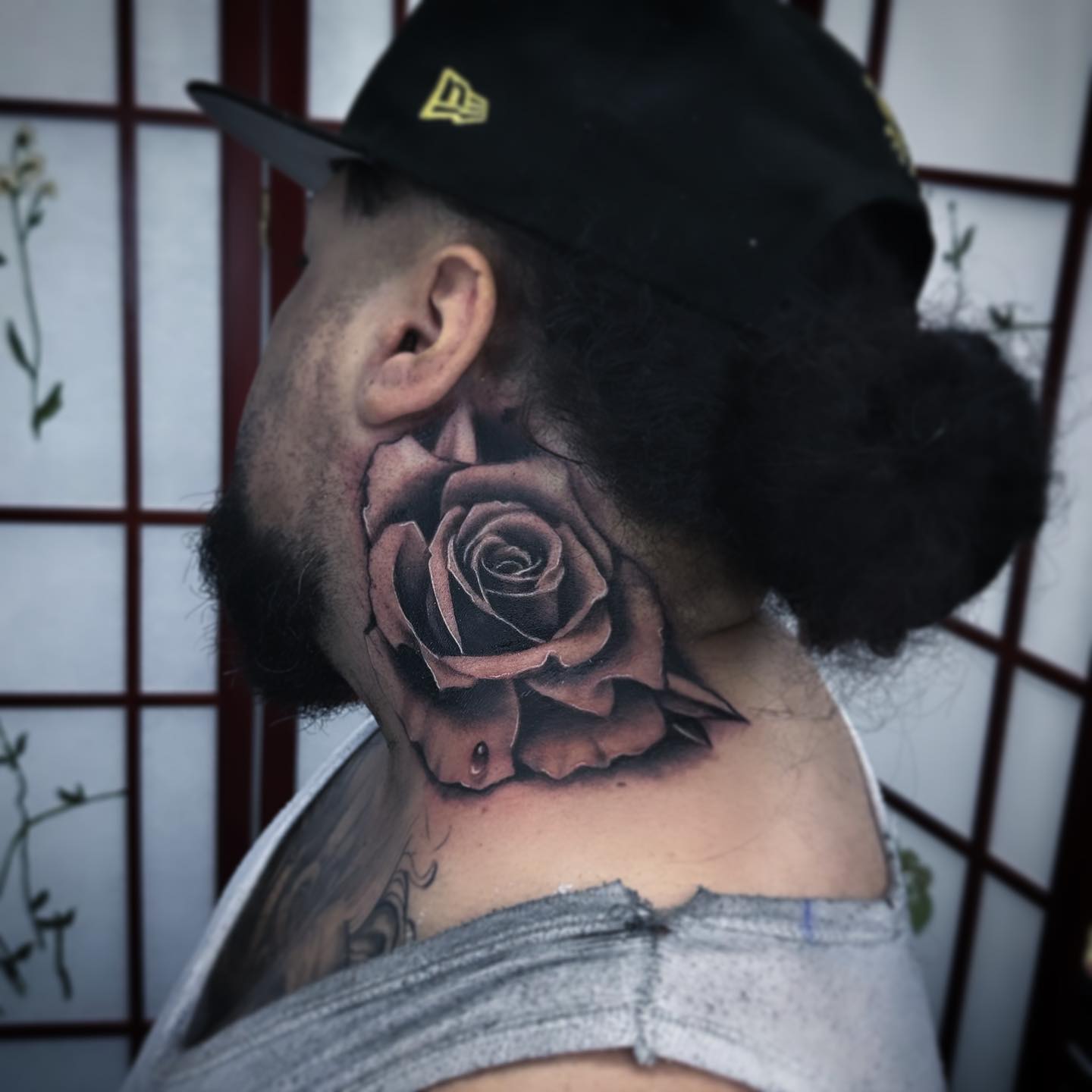 Realistic Rose Neck Tattoo