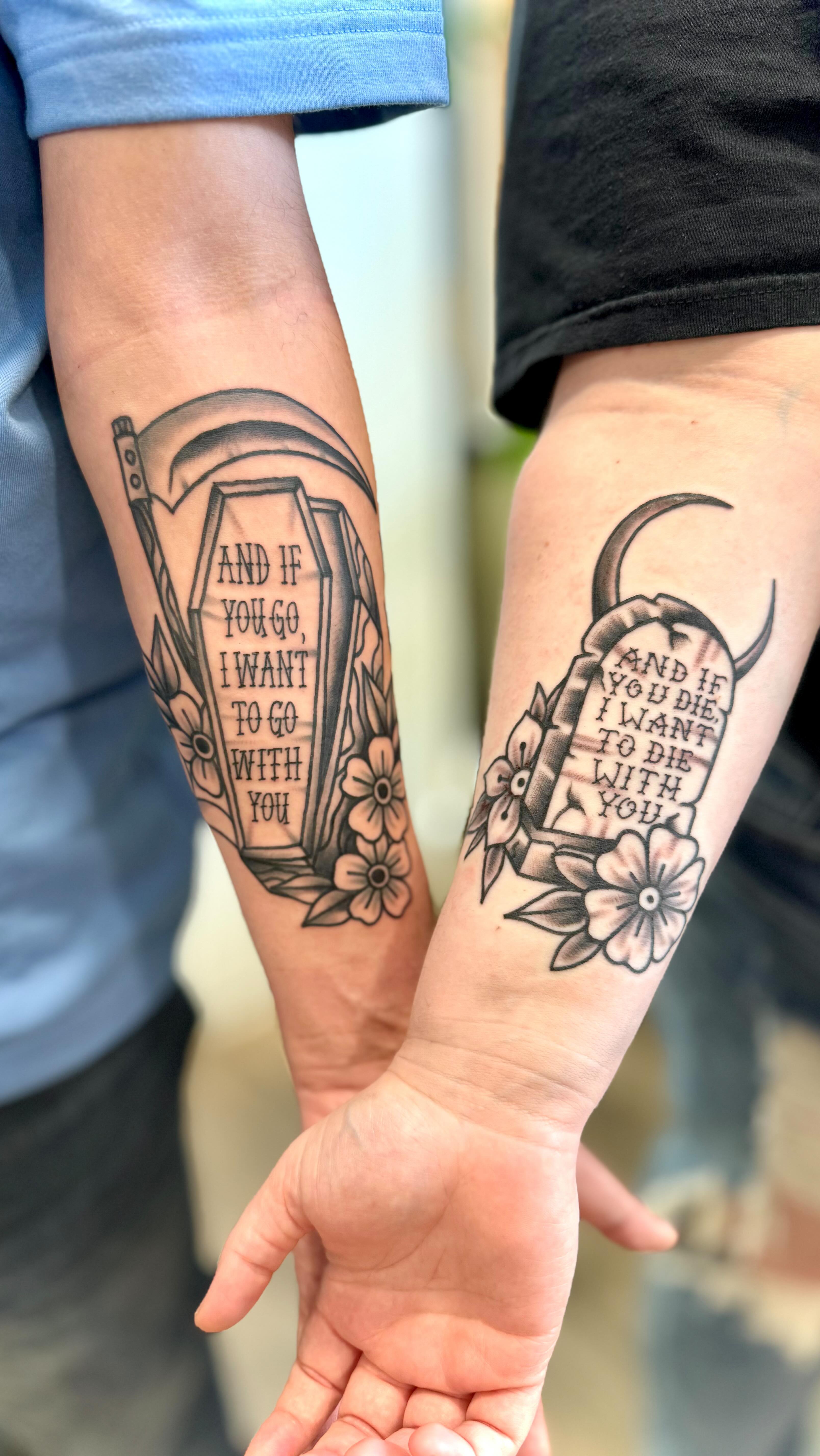 Reaper and Tombstone Couple Tattoos