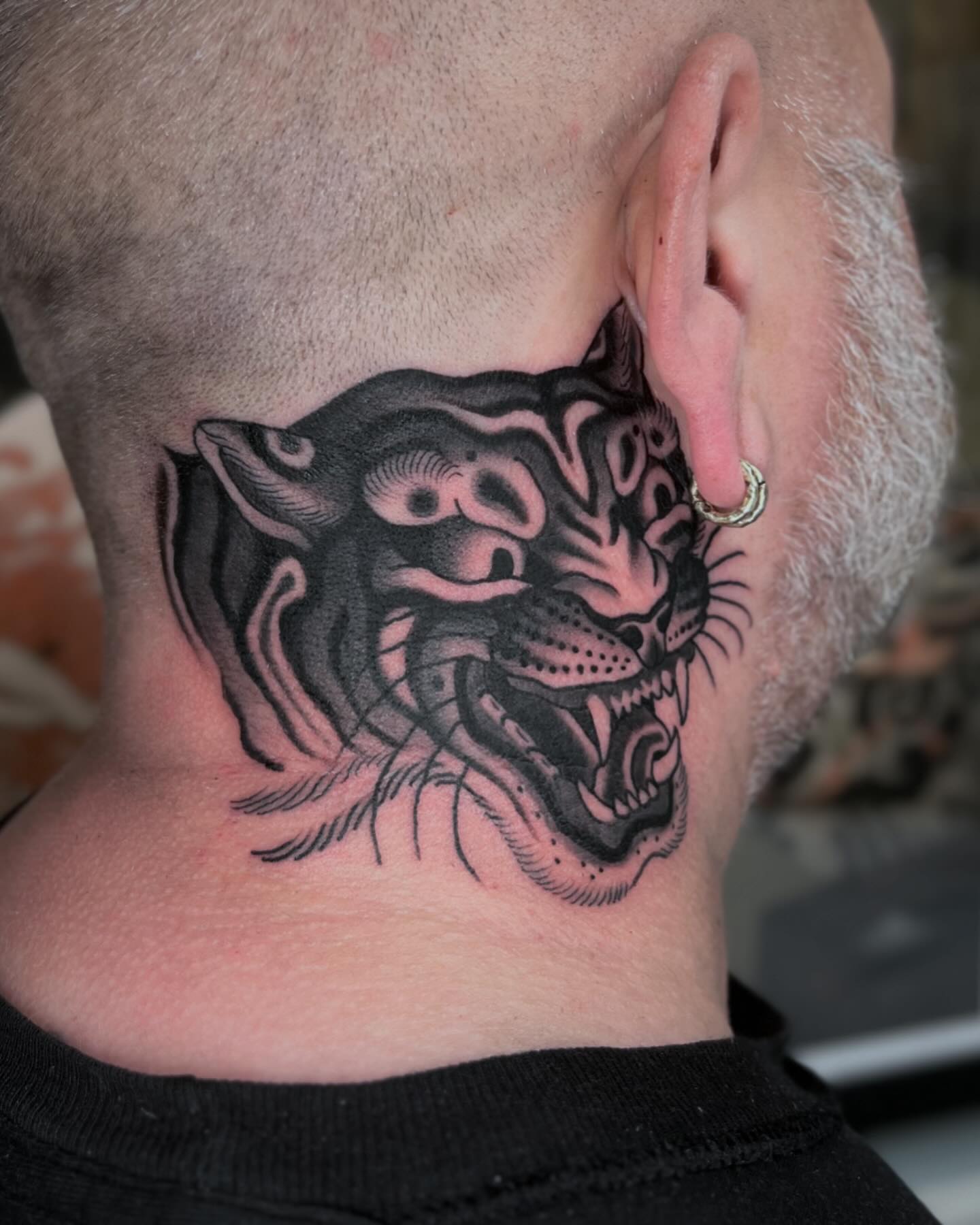 Roaring Tiger Neck Tattoo
