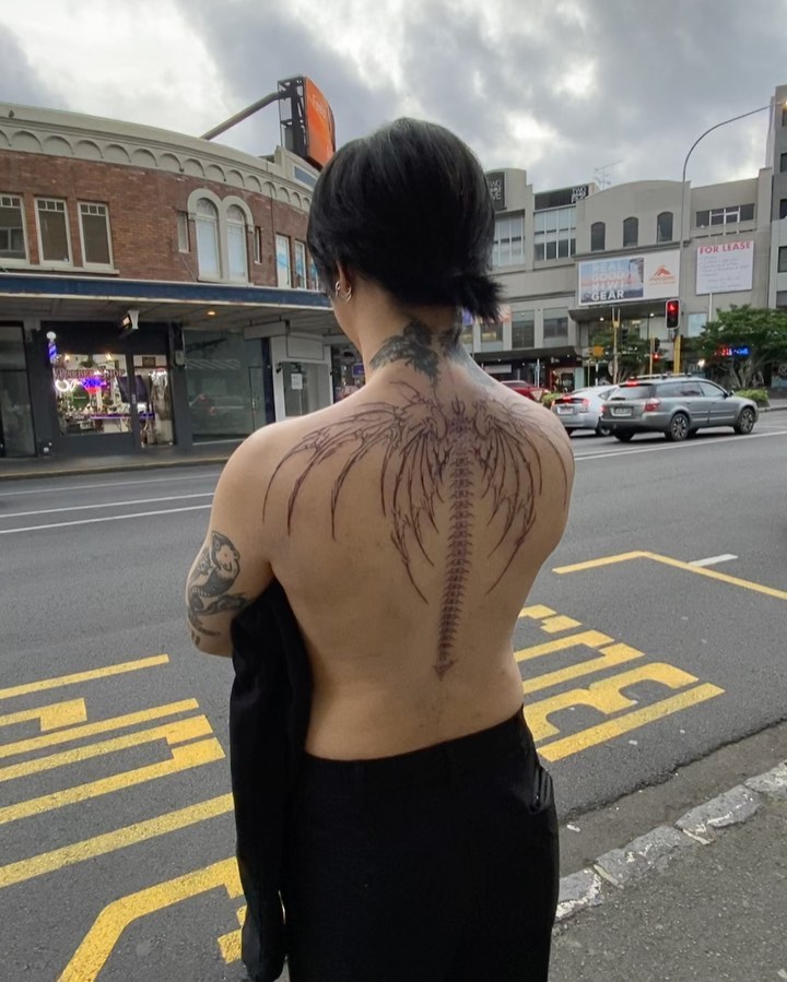 Skeletal Wings Back Tattoo