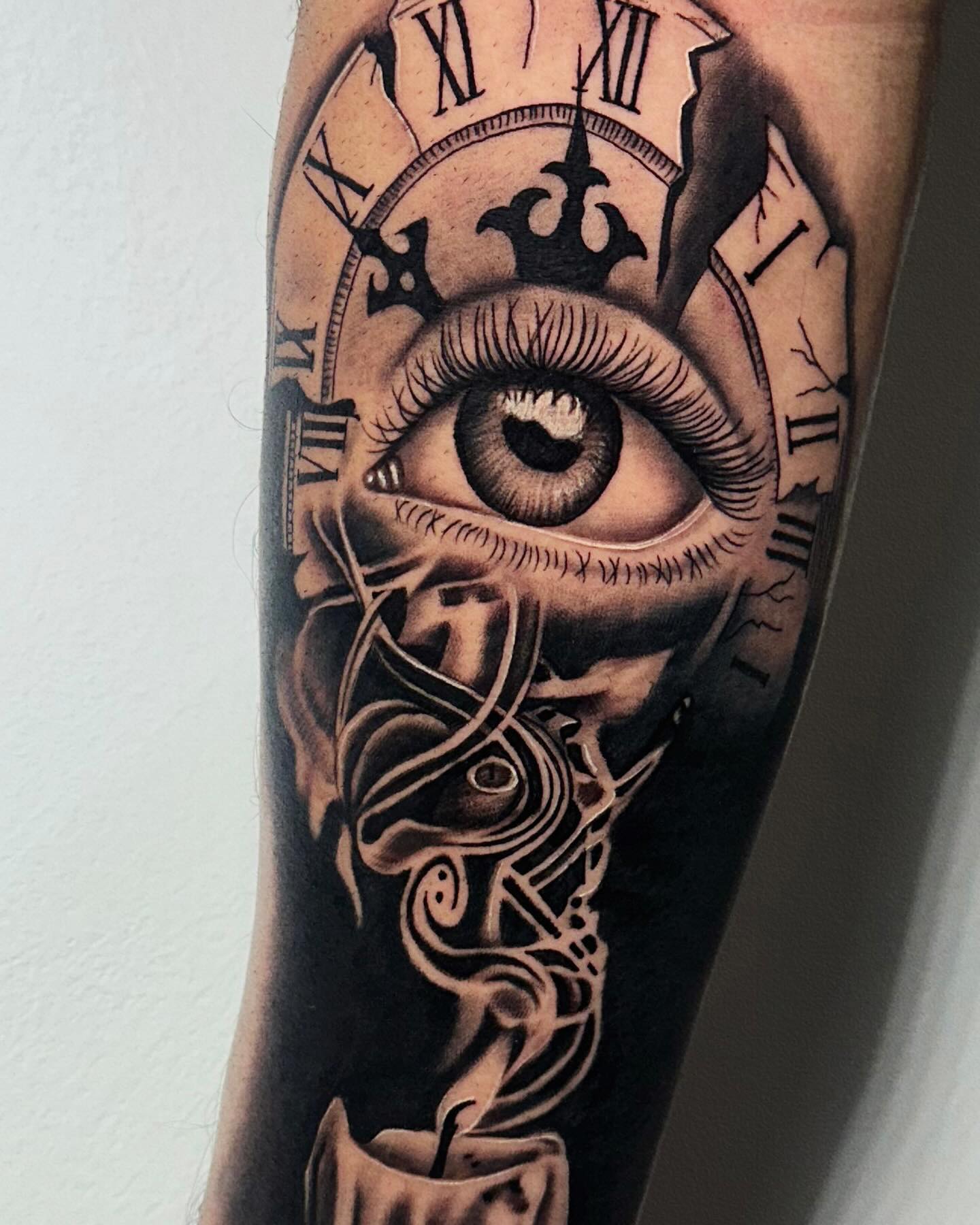Surreal Eye Clock Tattoo