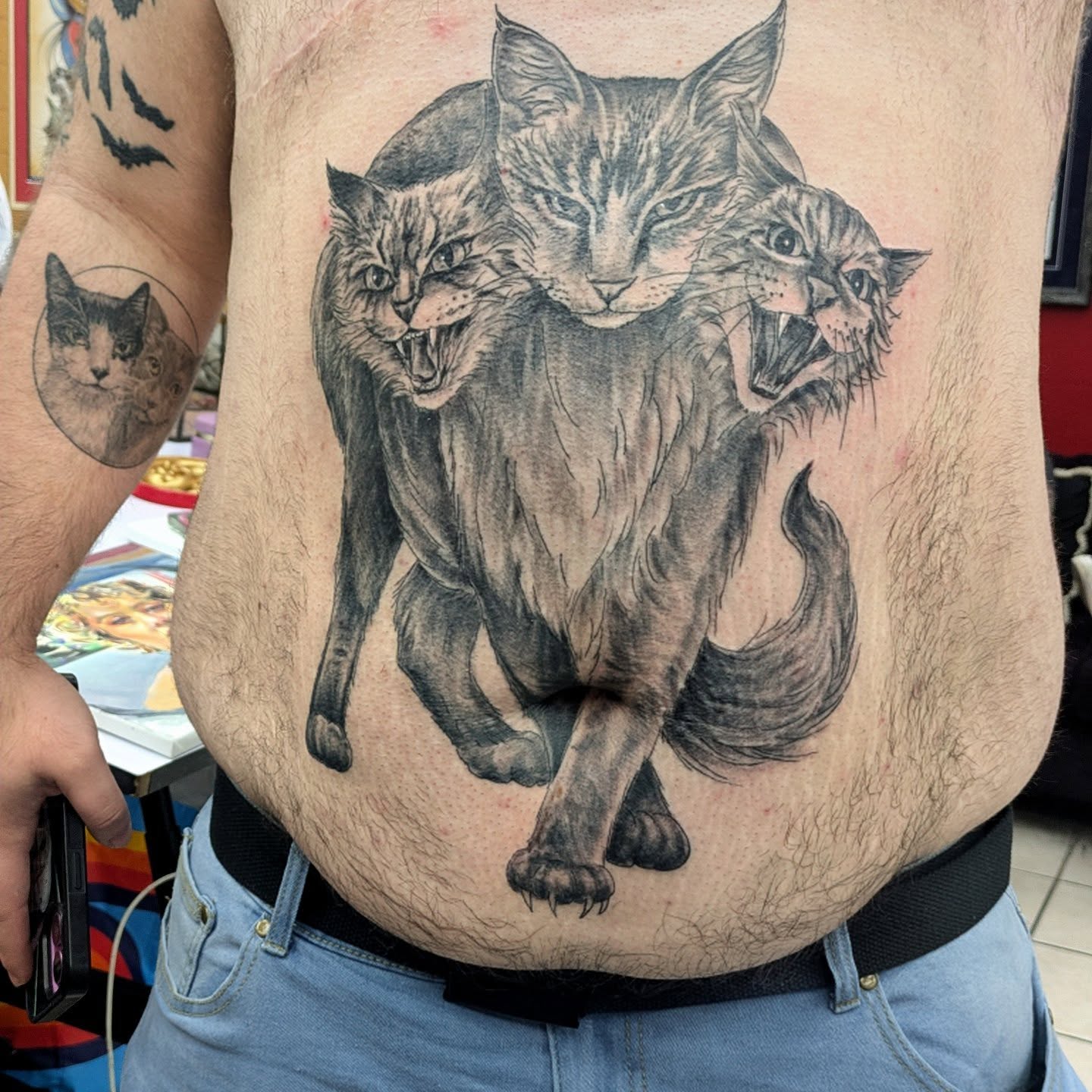 Three-Headed Cat Tattoo