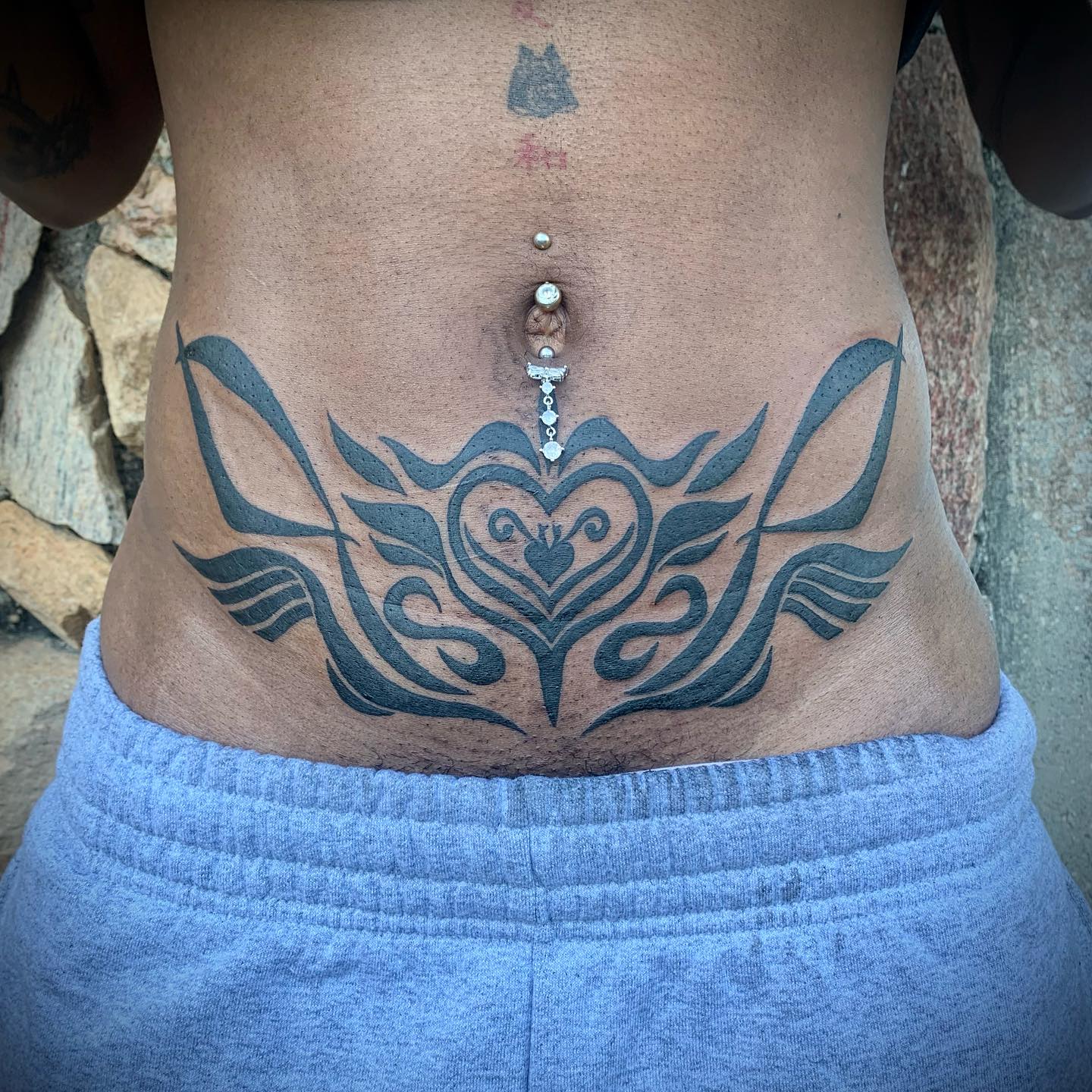 Tribal Heart Stomach Tattoo