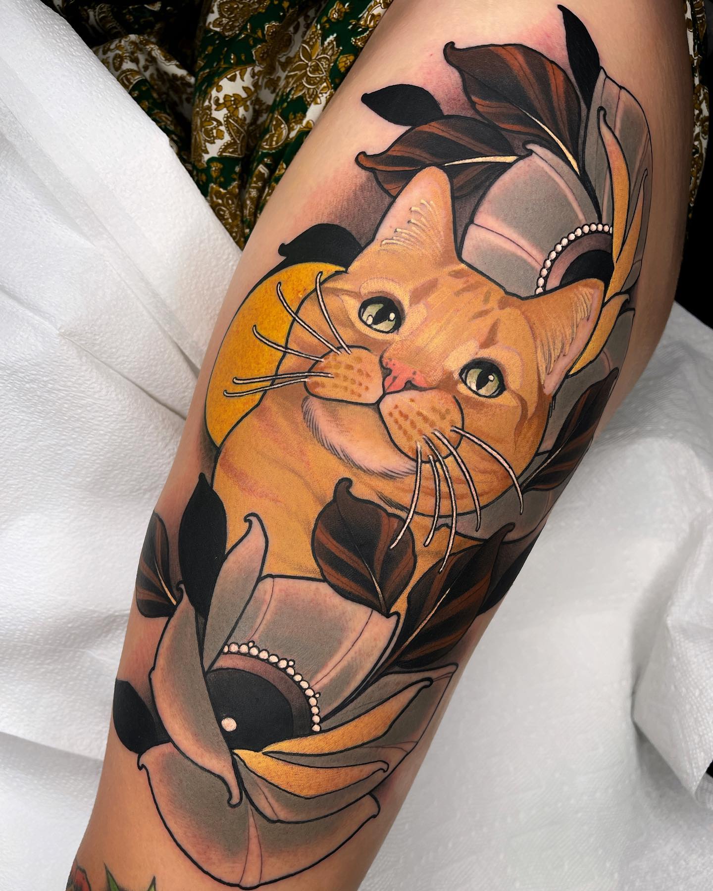Vibrant Cat and Flowers