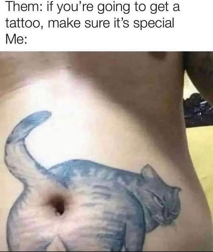 Whimsical Cat Belly Tattoo