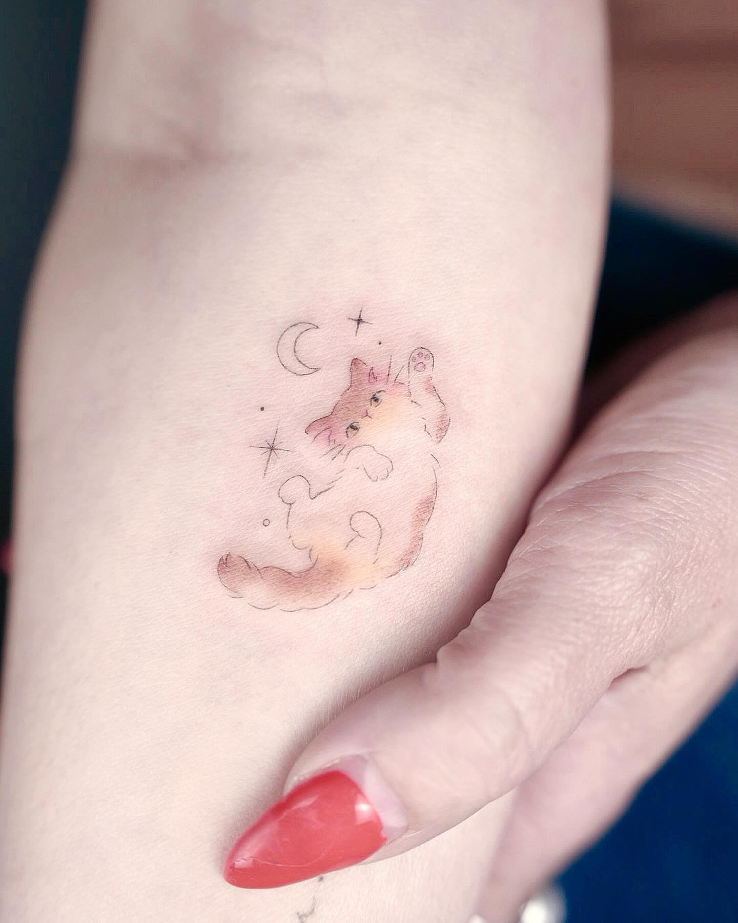 Whimsical Cat and Moon