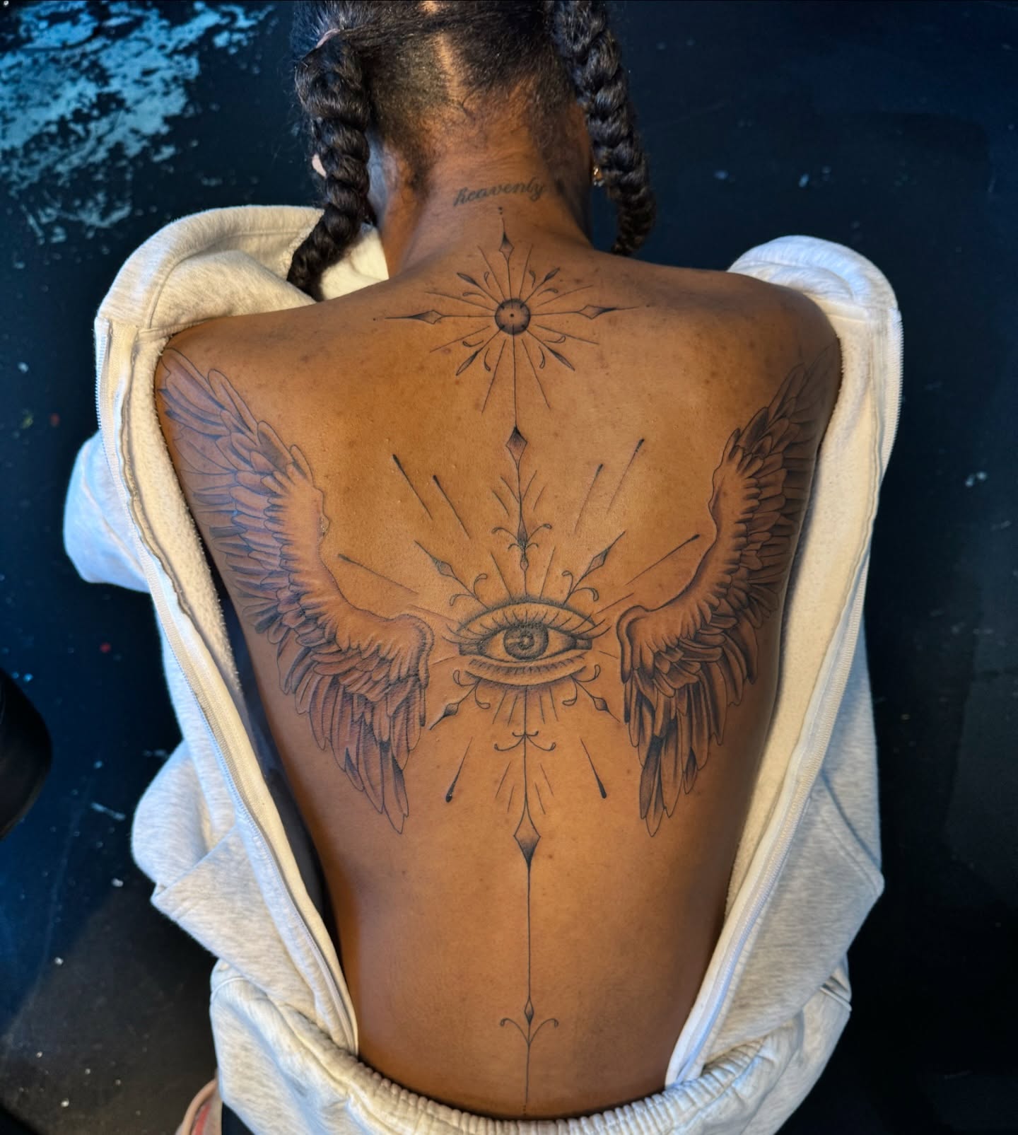Wings and Eye Back Tattoo